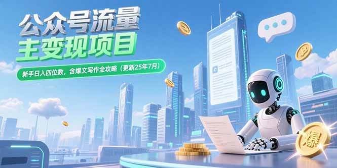 (7.14)公众号流量主变现项目，新手日入四位数，含爆文写作全攻略(更新25年7月)