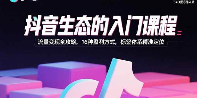 (8.31)抖音生态的入门课程：流量变现全攻略，16种盈利方式，标签体系精准定位