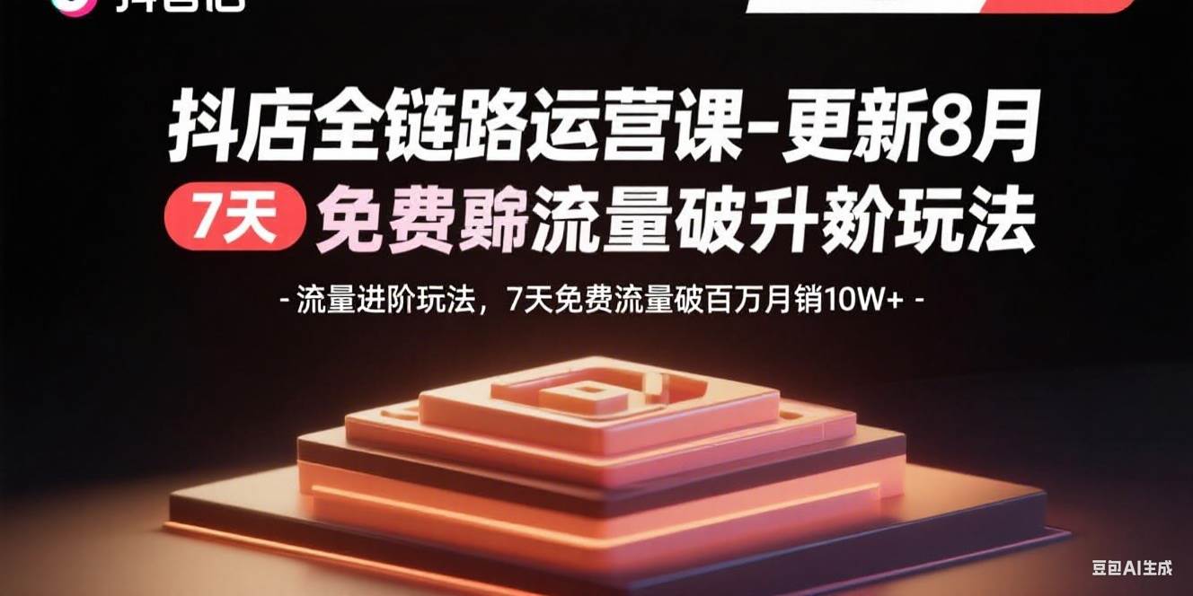 (9.6)抖店全链路运营课-更新8月：流量进阶玩法，7天免费流量破百万月销10W+