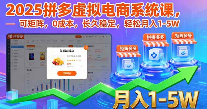 (9.25)2025拼多多虚拟电商系统课，可矩阵，0成本，长久稳定，轻松月入1-5W