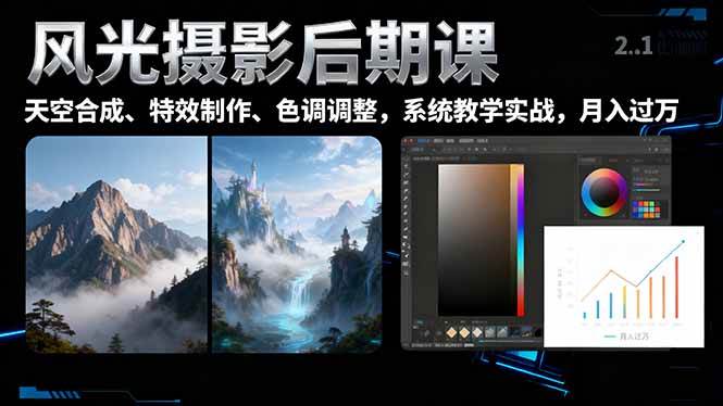 (10.31)风光摄影后期课，一键换天空合成、特效制作、色调调整，月入过万