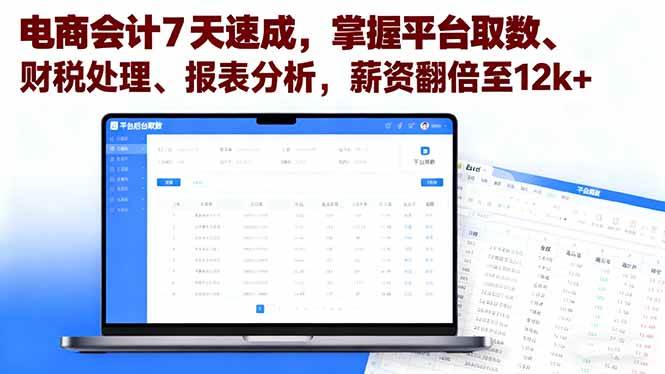 (10.8)电商会计7天速成，掌握平台取数、财税处理、报表分析，薪资翻倍至12k+