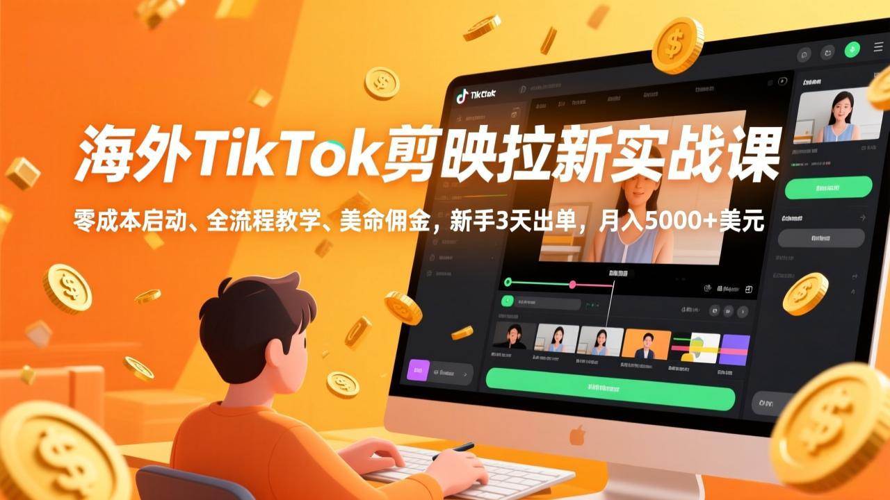 (2.8)海外TikTok剪映拉新实战课，零成本启动、全流程教学、美金佣金，新手3天出单，月入5000+美元