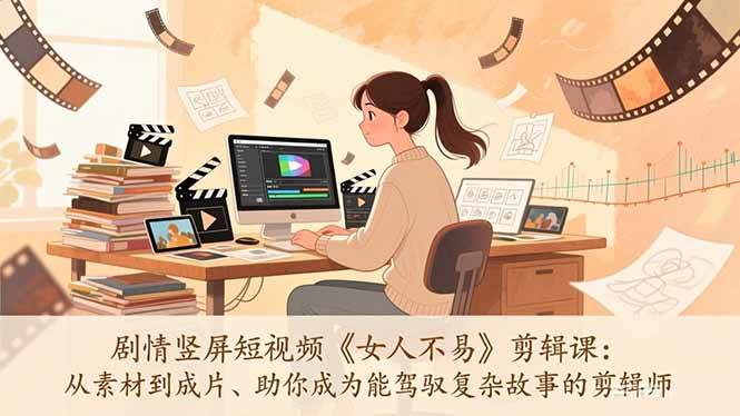 (2.5)剧情竖屏短视频《女人不易》剪辑课：从素材到成片、助你成为能驾驭复杂故事的剪辑师