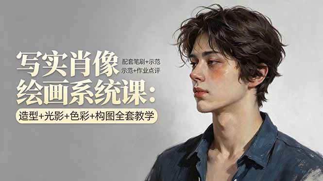 (4.11)写实肖像绘画系统课：造型+光影+色彩+构图全套教学，配套笔刷+示范+作业点评