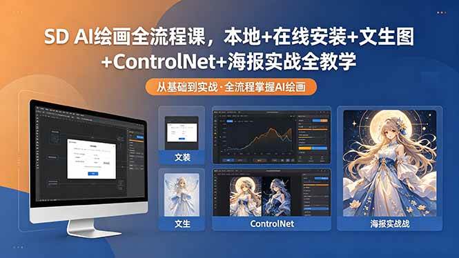 (5.15)SD AI绘画全流程课，本地+在线安装+文生图+ControlNet+海报实战全教学