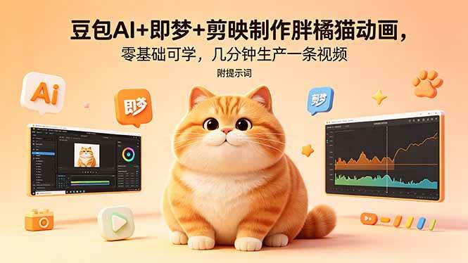 (5.13)豆包AI+即梦+剪映制作胖橘猫动画，零基础可学，几分钟生产一条视频，附提示词