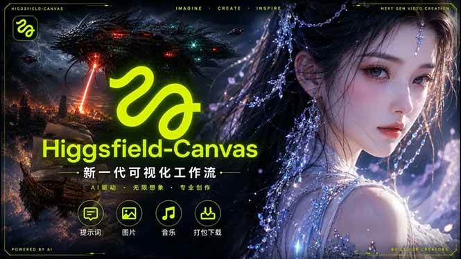 (5.19)Higgsfield Canvas AI视频制作详解，节点式工作流搭建，重构新式视频创作完整教程