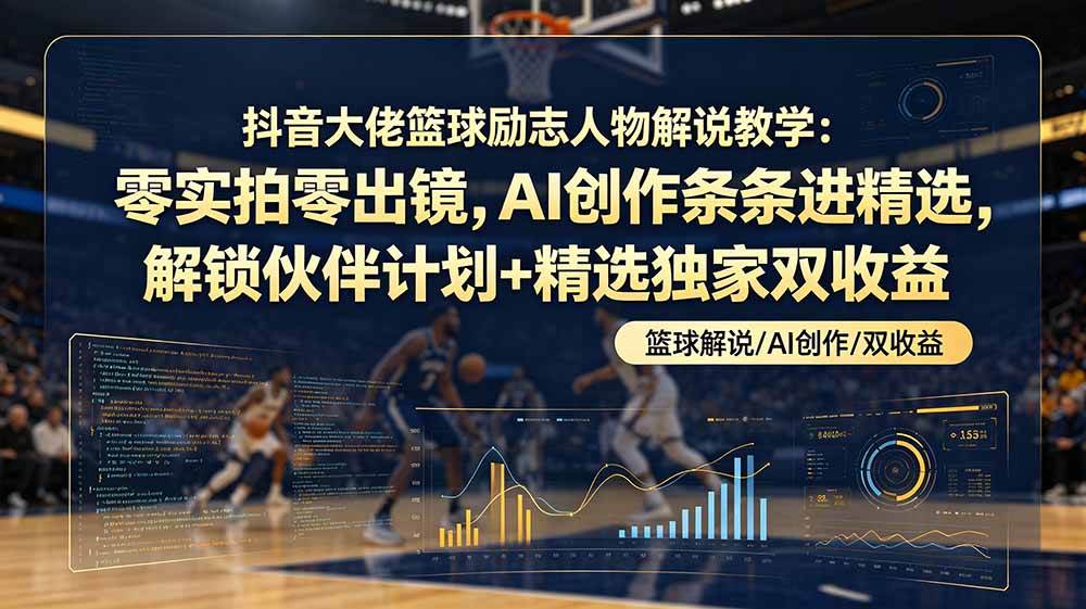 (6.26)抖音大佬篮球励志人物解说教学：零实拍零出镜，AI创作条条进精选，解锁伙伴计划+精选独家双收益