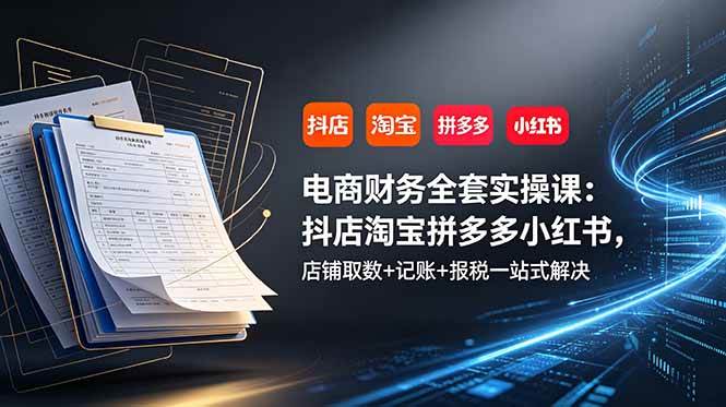 (6.23)电商财务全套实操课：抖店淘宝拼多多小红书，店铺取数+记账+报税一站式解决