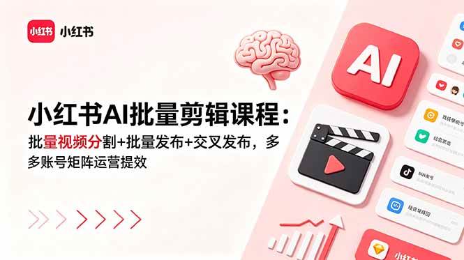 (6.20)小红书AI批量剪辑课程：批量视频分割+批量发布+交叉发布，多账号矩阵运营提效