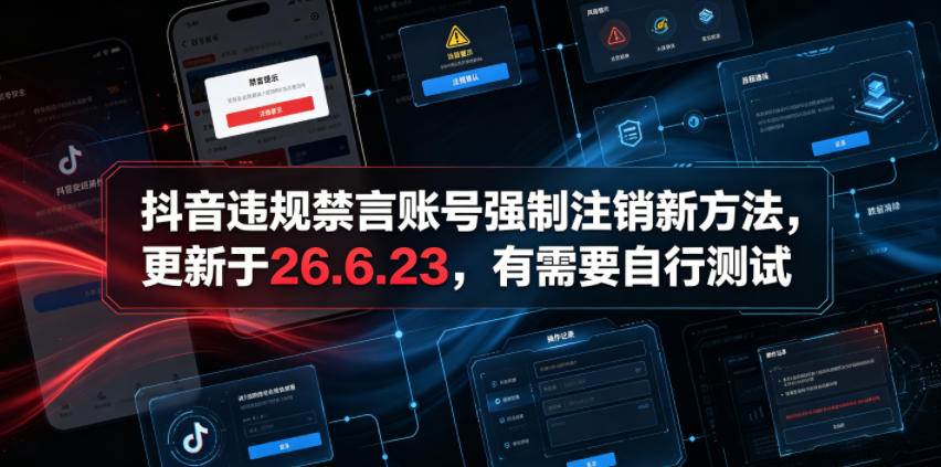 (6.24)抖音违规禁言账号强制注销新方法，更新于26.6.23，有需要自行测试