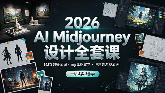 (7.07)2026 AI Midjourney设计全套课，MJ参数提示词niji混图教学，IP建筑游戏原画一站式实战教学