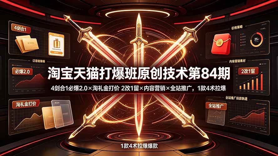 (7.20) 淘宝天猫打爆班原创技术第84期：4剑合1必爆2.0×淘礼金打价×2改1留×内容营销×全站推广，1款4术拉爆