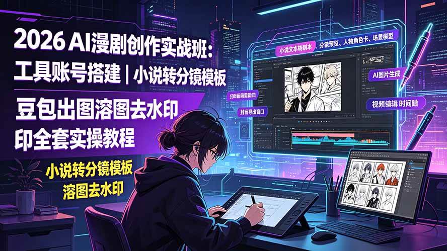 (7.20)2026AI漫剧创作实战班：工具账号搭建｜小说转分镜模板｜豆包出图溶图去水印全套实操教程