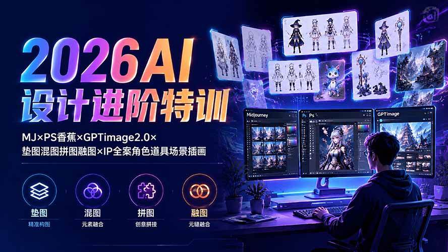 (7.28)2026AI设计进阶特训：MJ×PS香蕉×GPTimage2.0×垫图混图拼图融图×IP全案角色道具场景插画