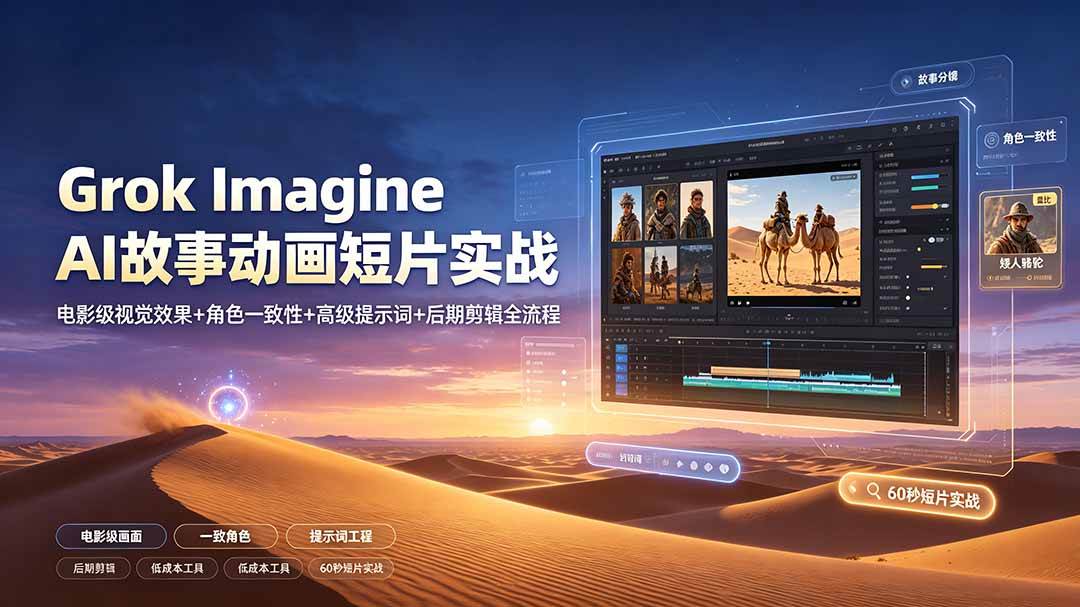 (7.13)Grok Imagine AI故事动画短片实战：电影级视觉效果+角色一致性+高级提示词+后期剪辑全流程