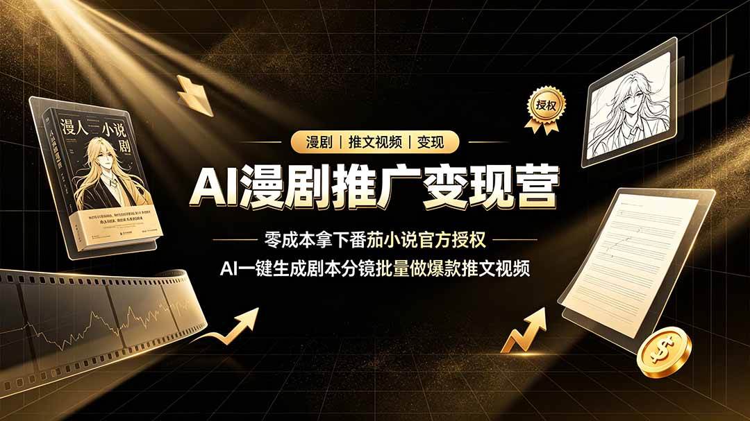 (7.06)AI漫剧推广变现营，零成本拿下番茄小说官方授权，AI一键生成剧本分镜批量做爆款推文视频