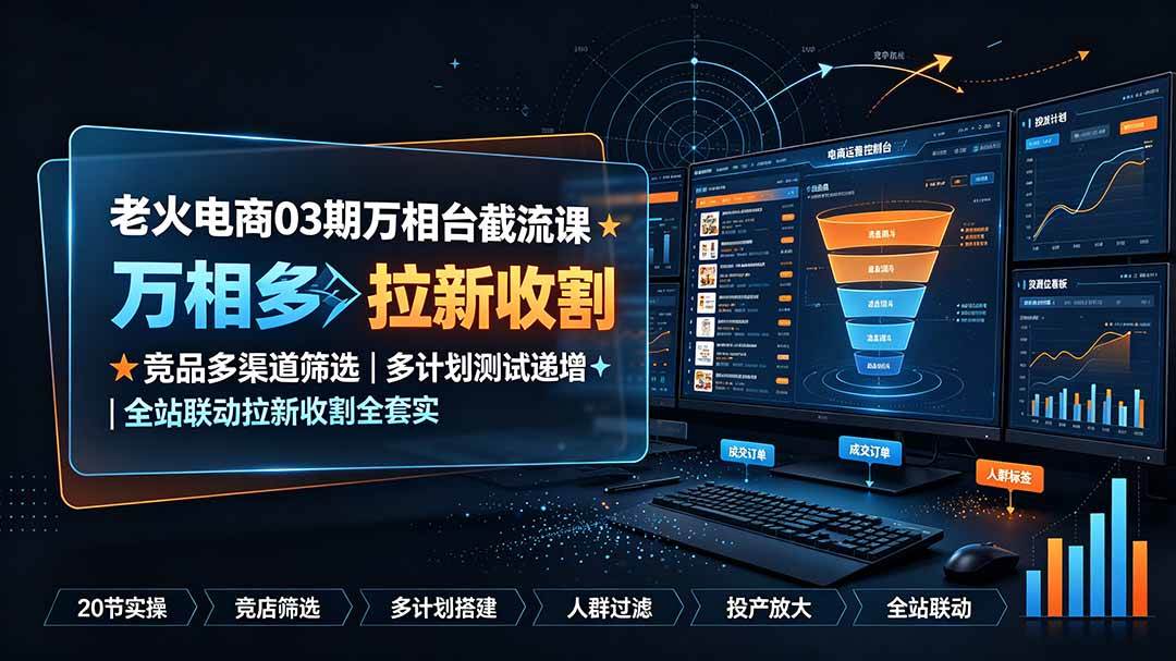 (7.20)老火电商03期万相台截流课：竞品多渠道筛选｜多计划测试递增｜全站联动拉新收割全套实操教学