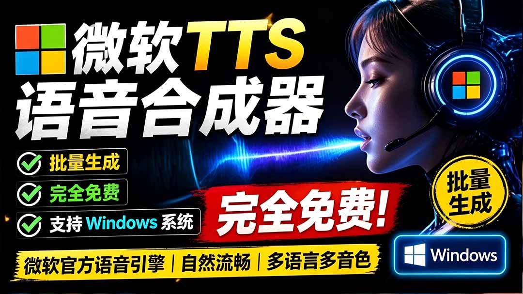(7.24)微软 TTS 免费语音配音生成器，完全免费，支持多语音、多音色选择，Windows系统专用 TTS语音合成器