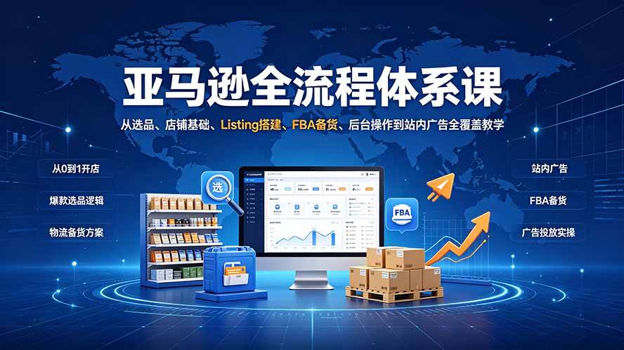 (7.19)亚马逊全流程体系课：从选品、店铺基础、Listing搭建、FBA备货、后台操作到站内广告全覆盖教学