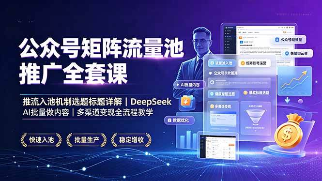 (7.07)公众号矩阵流量池推广全套课，推流入池机制选题标题详解，DeepSeek AI批量做内容，多渠道变现全流程教学