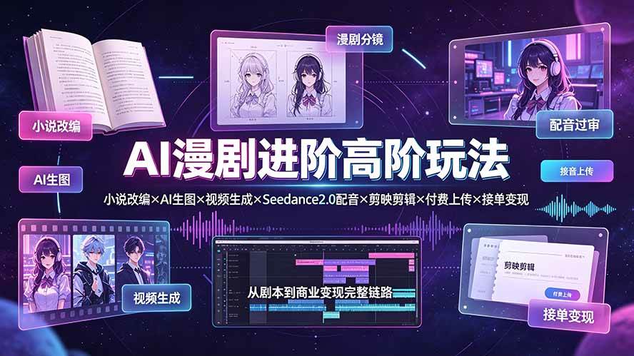 (7.20)AI漫剧进阶高阶玩法：小说改编×AI生图×视频生成×Seedance2.0配音×剪映剪辑×付费上传×接单变现