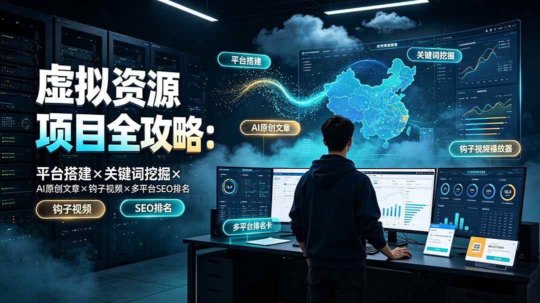 (7.14)虚拟资源项目全攻略：平台搭建×关键词挖掘×AI原创文章×钩子视频×多平台SEO排名