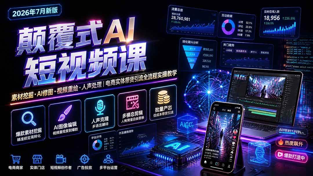 (8.01)颠覆式AI短视频课｜素材挖掘，AI修图，视频重绘，人声处理｜电商实体带货引流全流程实操教学