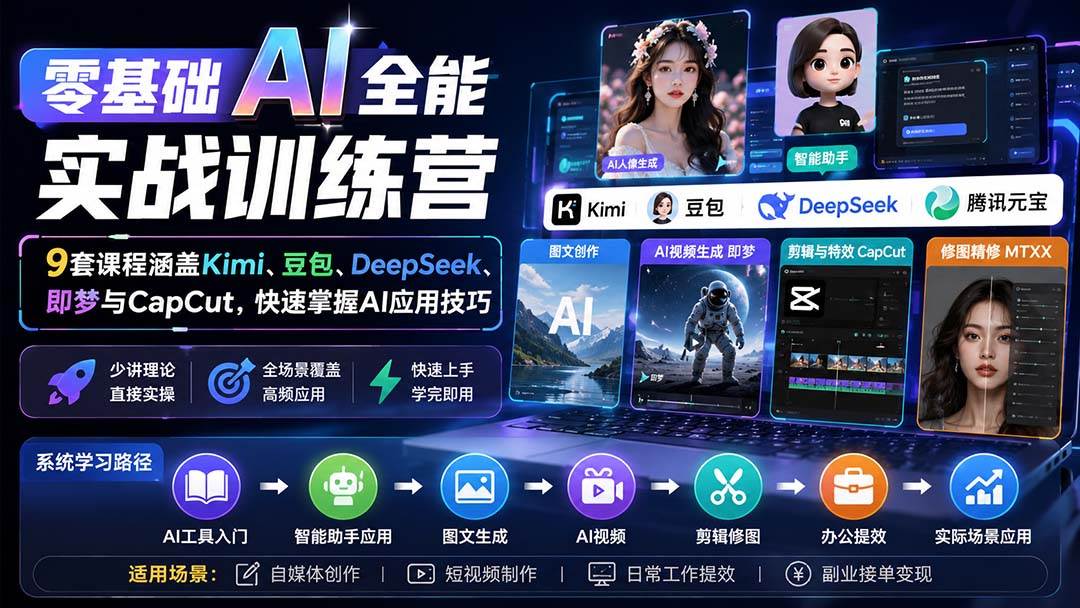 (8.30)零基础AI全能实战训练营：9套课程涵盖Kimi、豆包、DeepSeek、即梦与CapCut，快速掌握AI应用技巧