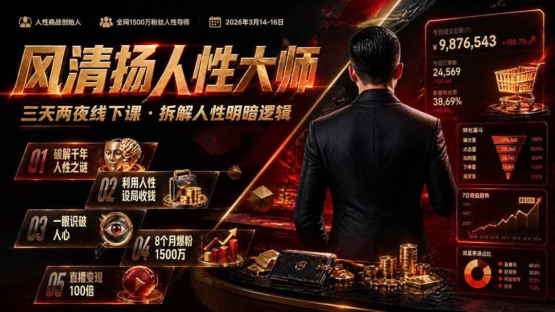 (8.04)风清扬人性大师-三天两夜3月14-16线下课2026年｜拆解人性明暗逻辑，识人避坑，千万粉涨粉+直播百倍变现实战教学