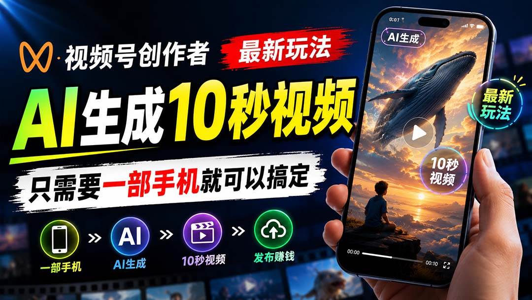 (8.30)视频号创作者最新玩法，AI生成10秒视频，只需要一部手机就可以搞定