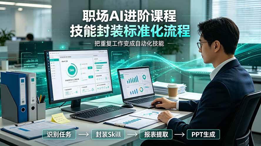 (8.15)职场AI进阶课程；多类实用Skill工具实操，专属技能封装标准化流程，报表行业报告一键提取核心内容