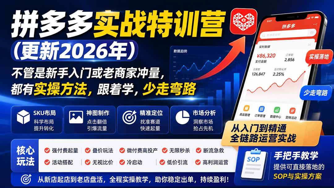 (8.13)拼多多实战特训营(更新2026年)：不管是新手入门或老商家冲量，都有实操方法，跟着学，少走弯路