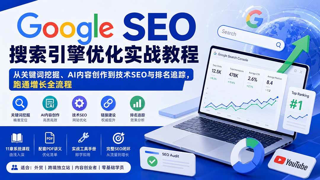 (9.04)Google SEO搜索引擎优化实战教程：从关键词挖掘、AI内容创作到技术SEO与排名追踪，跑通增长全流程
