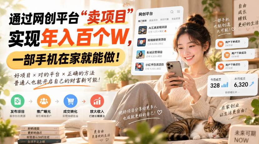 (9.15)通过网创平台“卖项目”实现年入百万，一部手机在家就能做！