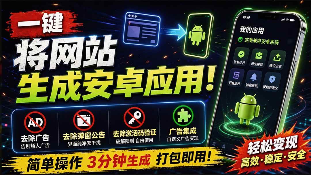(9.03)目前最好用，一键将网站生成安卓应用！支持去除广告、弹窗公告、激活码验证、广告集成等 web-to-app