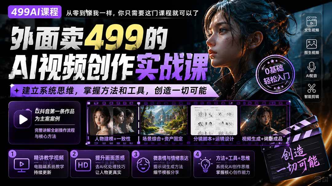 (9.03)外面卖499的AI视频创作实战课：建立系统思维，掌握方法和工具，创造一切可能。