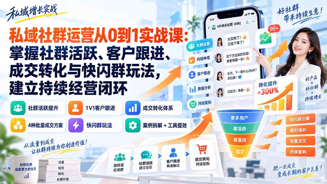 (9.14)私域社群运营从0到1实战课：掌握社群活跃、客户跟进、成交转化与快闪群玩法，建立持续经营闭环